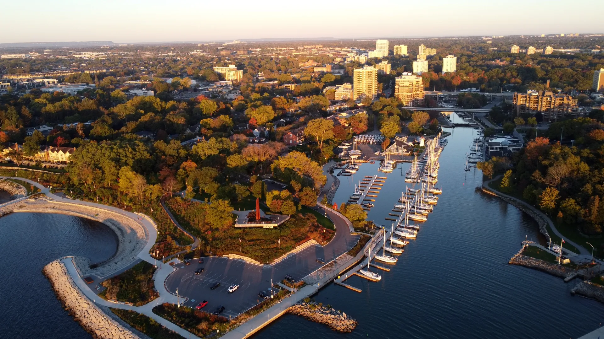 Oakville's harbour and marina from above — the lakefront that sets the tone for the priciest market in this lane