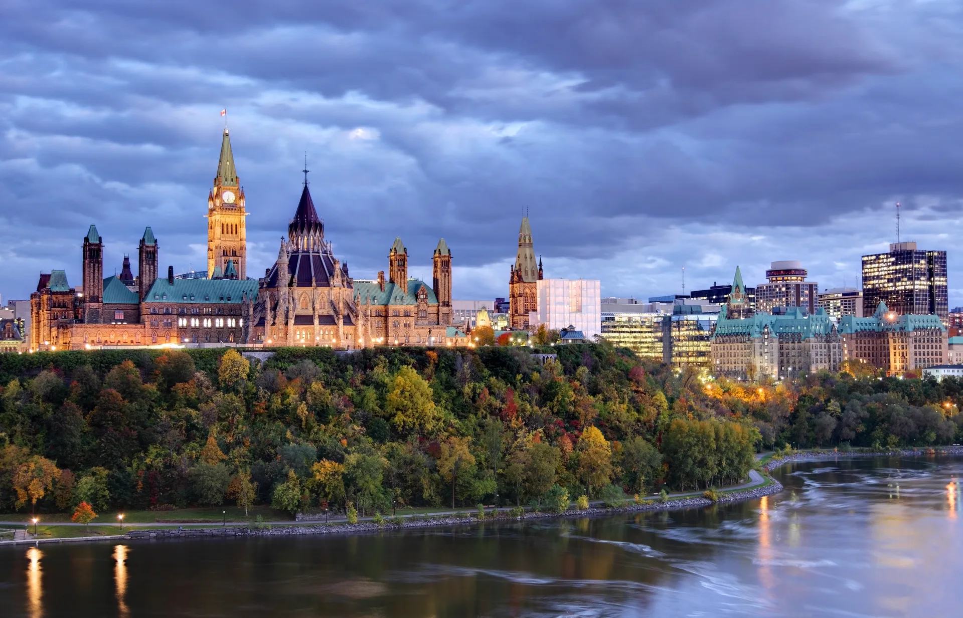 Parliament Hill above the Ottawa River — the capital whose steady, sale-heavy housing market this page maps