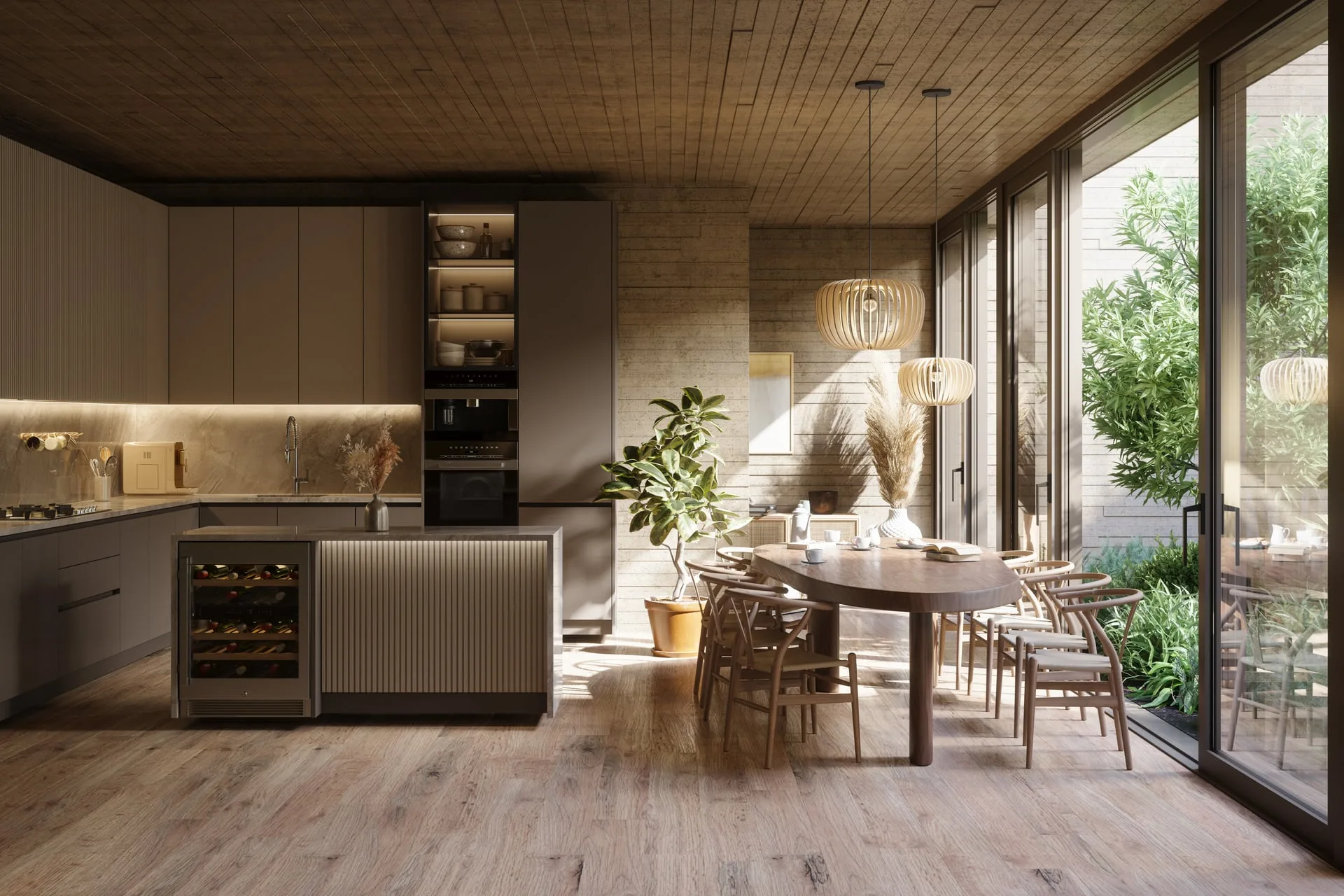 Pendant lights over a kitchen island — attached, and presumed to stay with the home