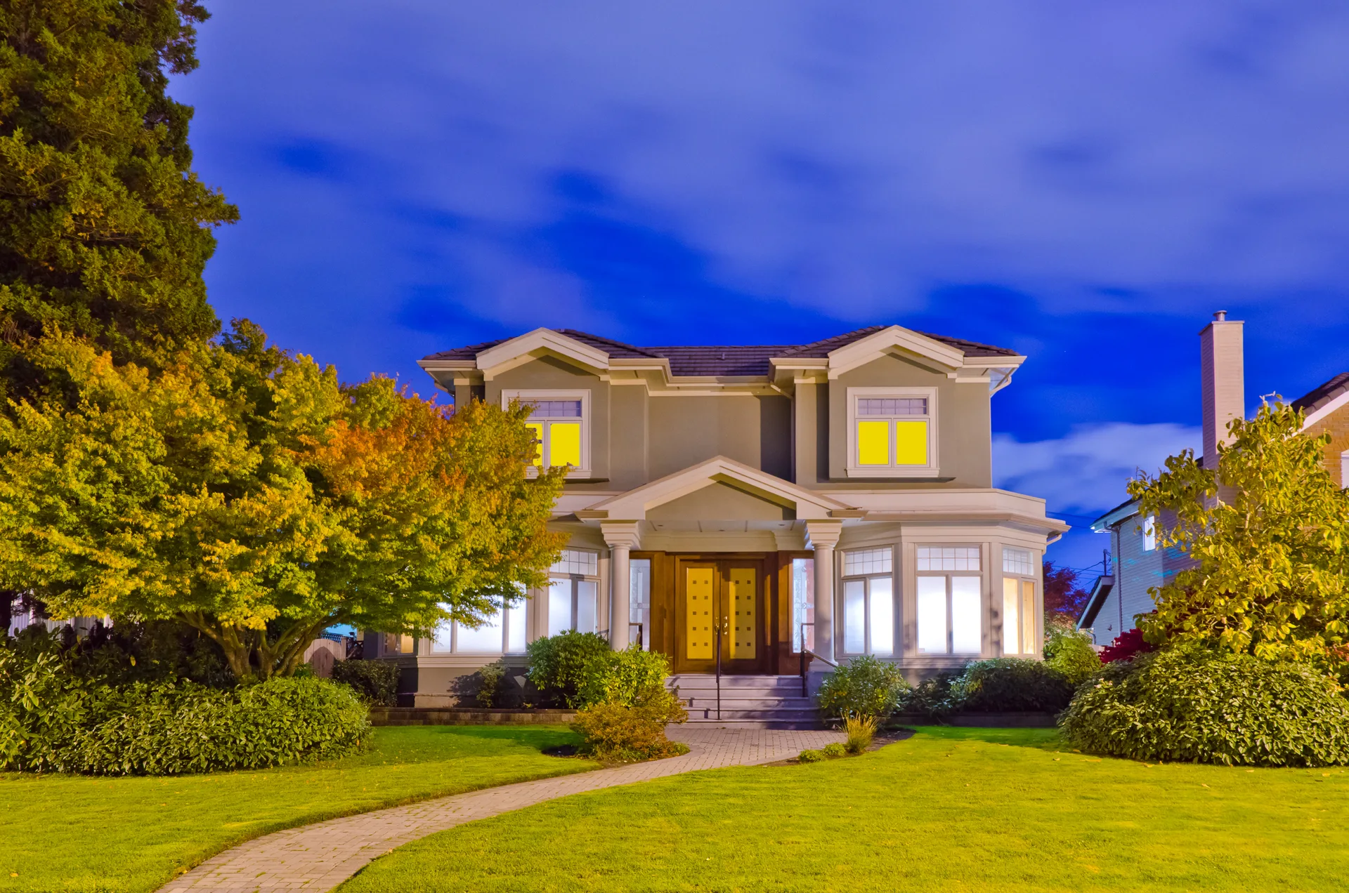 A detached home at dusk — some listings stay off the public internet at the seller's instruction