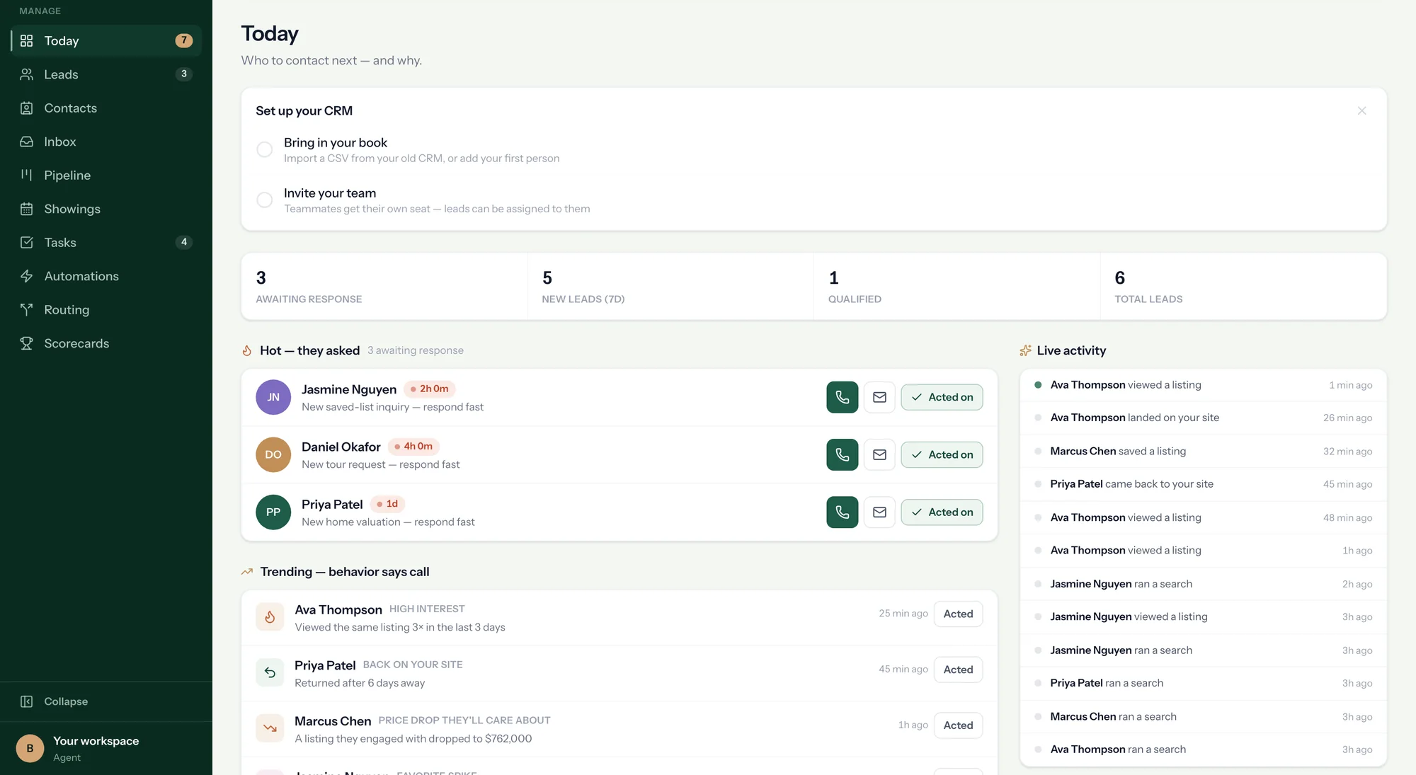 The CRM's Today queue — who to contact next, and why